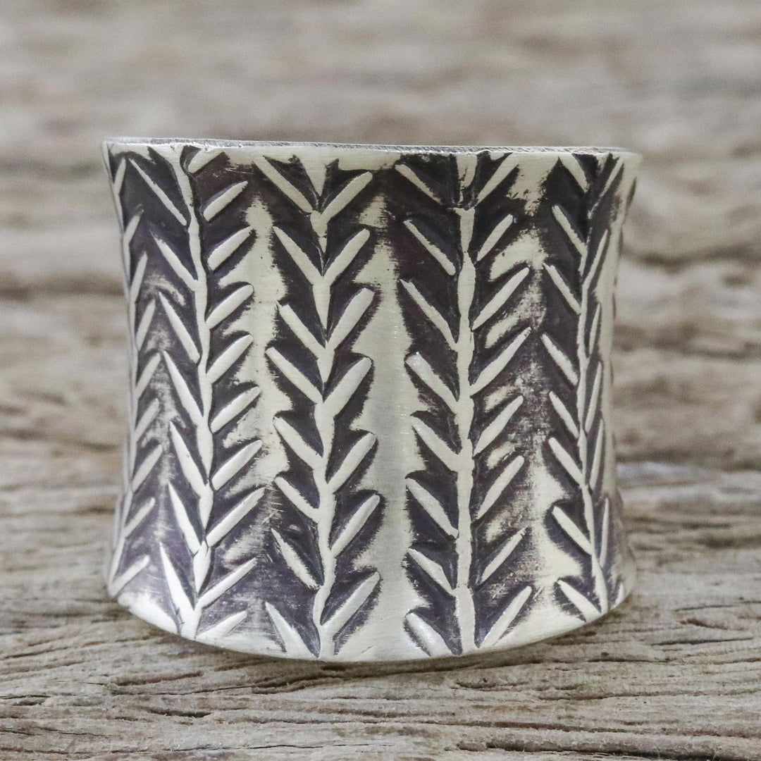 Unisex Sterling Silver Leaf Motif Wrap Ring from Thailand - Embossed Leaves