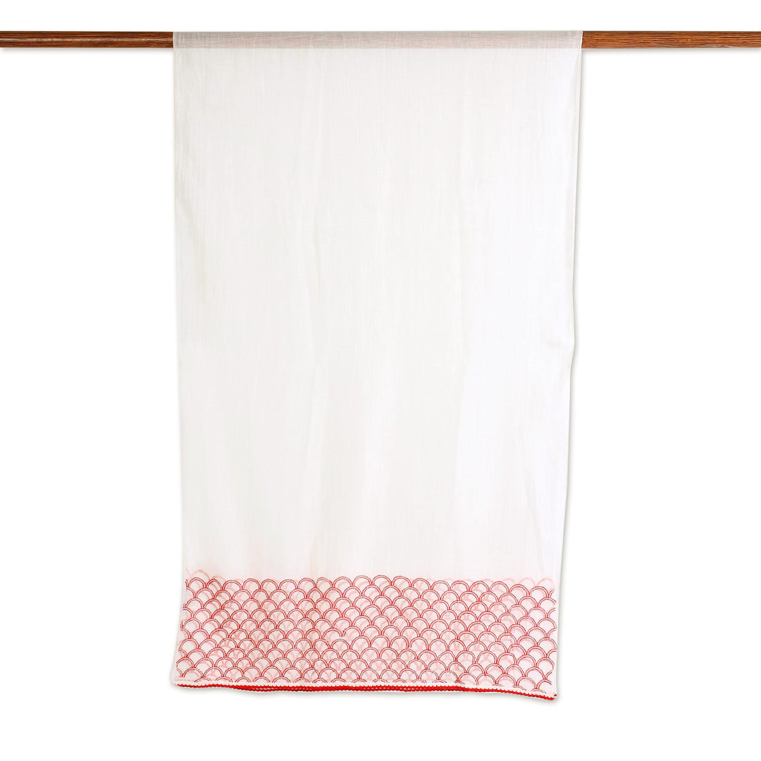 Cotton and Silk Blend Indian Shawl in Natural and Strawberry - Strawberry Picnic