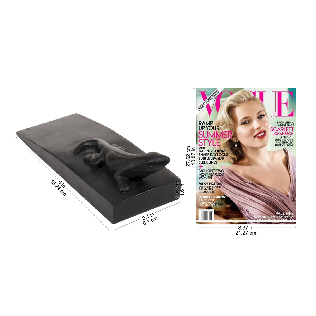 Hand Carved Suar Wood Lizard Door Stopper in Black from Bali - Handy Gecko in Black