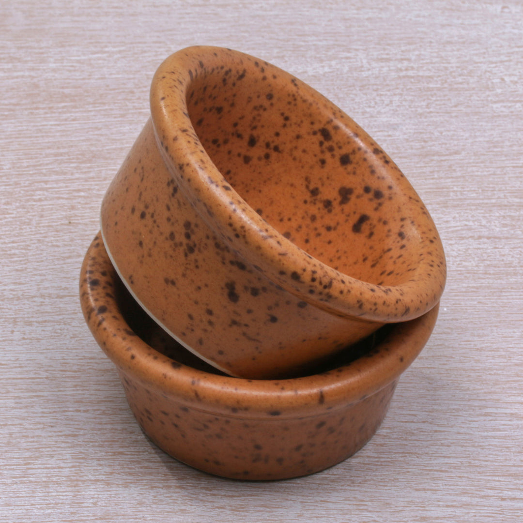 Pair of Handmade Ceramic Ramekins in Orange from Bali - Ginger Spots