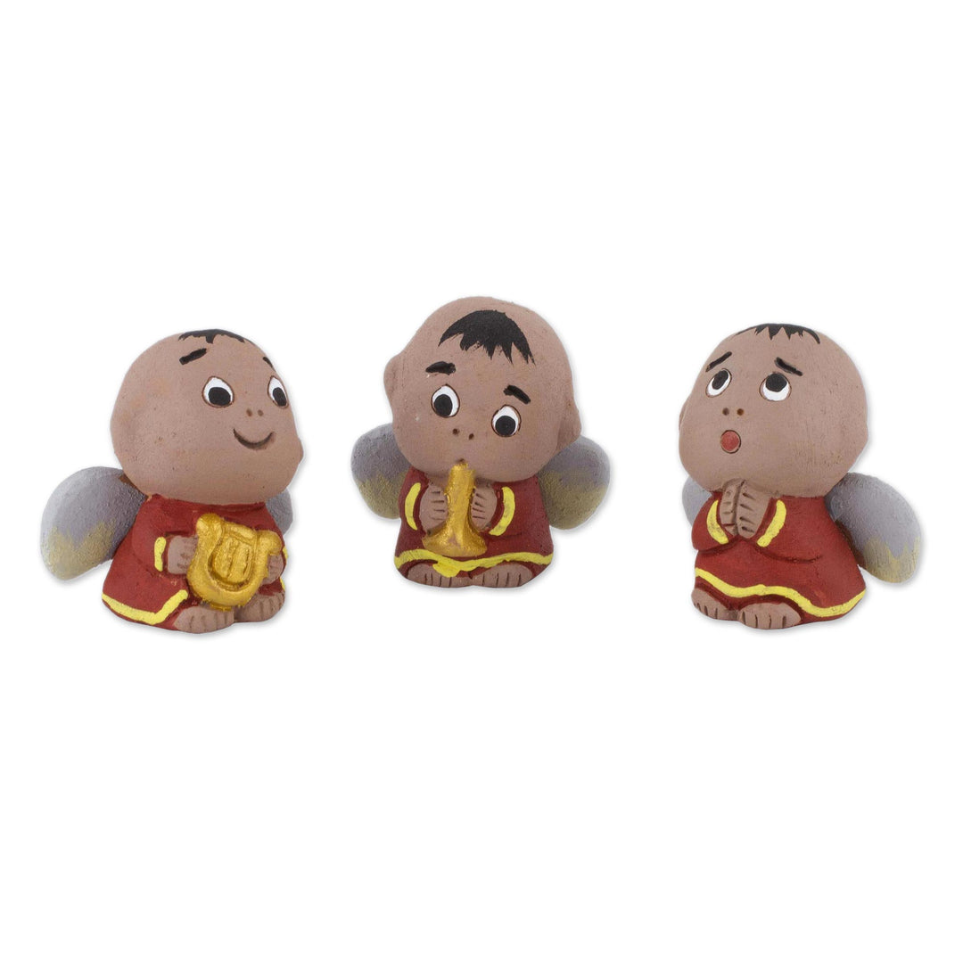 Set of 3 Petite Ceramic Christmas Angel Figurines - Little Angel Choir