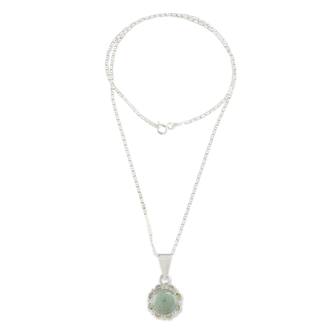 Jade and Sterling Silver Pendant Necklace from Guatemala - Light Green Forest Princess