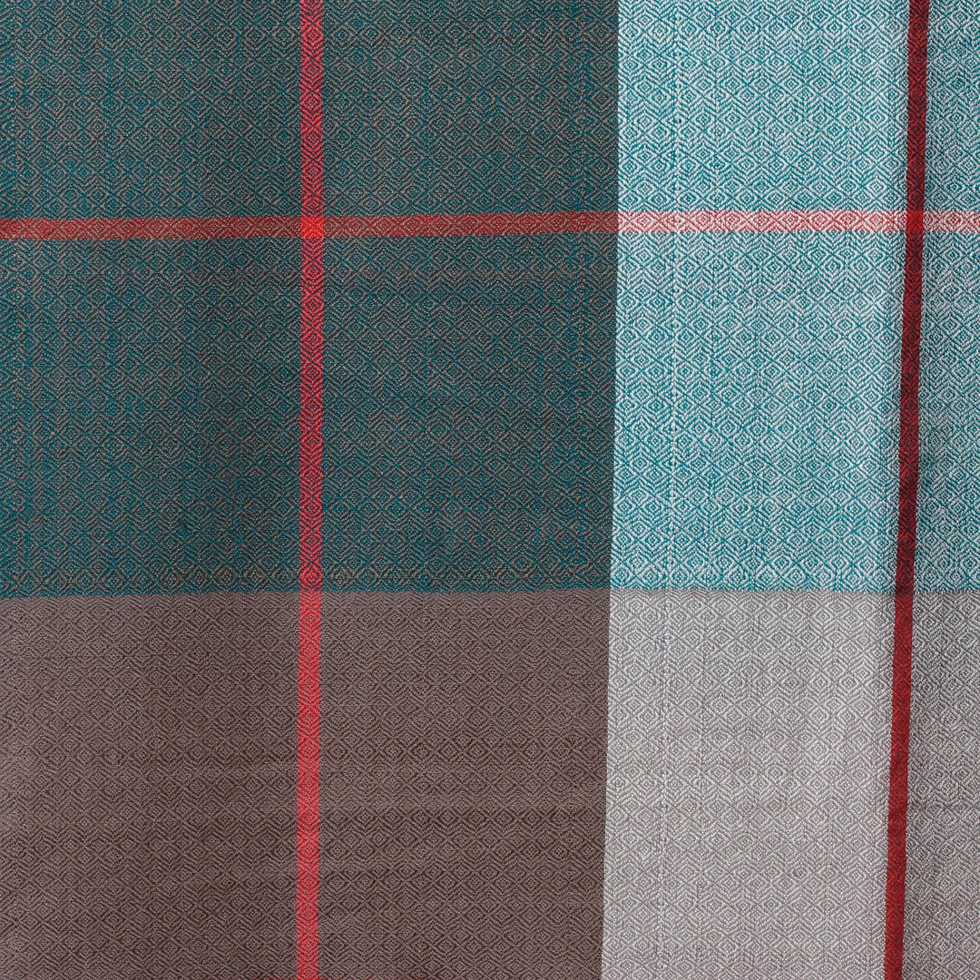 Silk and Wool Blend Checkered Shawl from India - Symphonic Checks