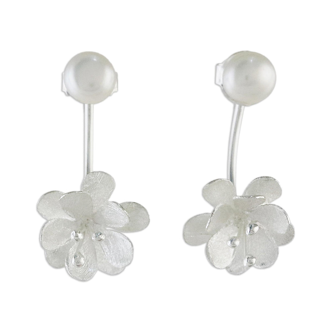 Handcrafted Cultured Pearl and Sterling Silver Drop Earrings - Night Blossoms