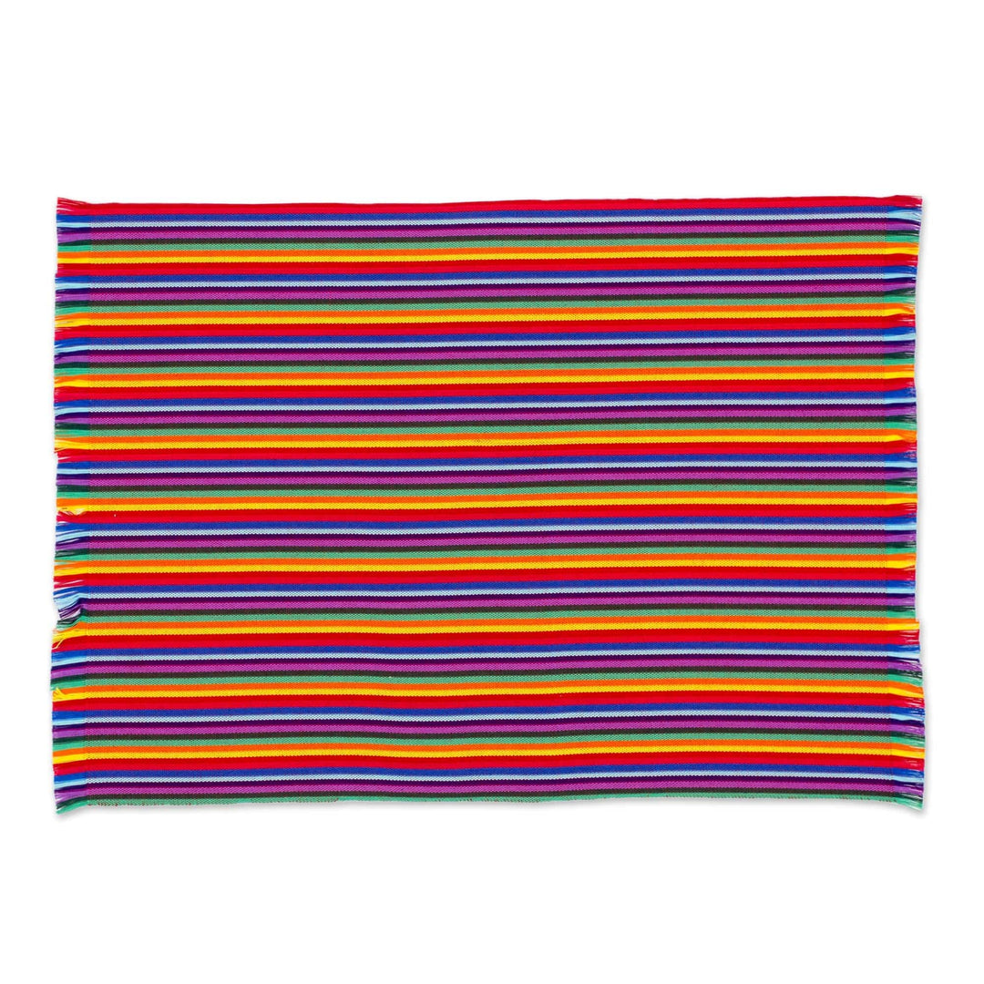 Set of 6 Multicolored Striped Cotton Placemats and Napkins - Rainbow Inspiration