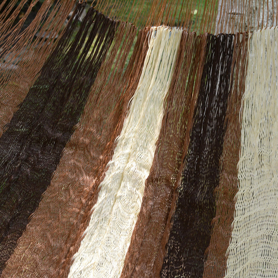 Handwoven Mayan Striped Double Hammock in Brown from Mexico - Near the Sea