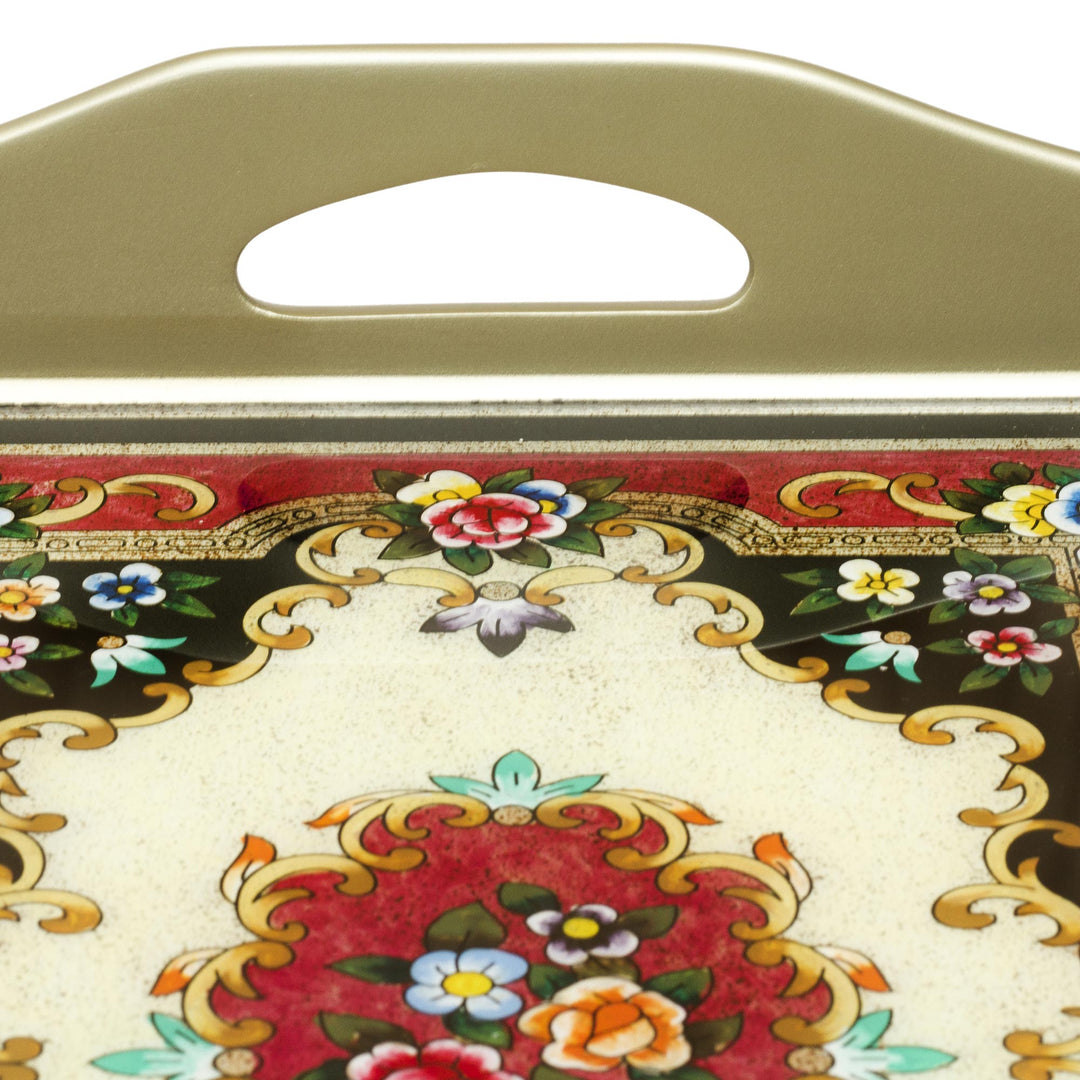 Reverse Painted Glass Tray in Silver from Peru - Heavenly Bouquet in Silver