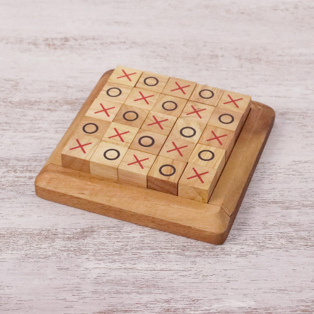 Handcrafted Large Wood Tic-Tac-Toe Board from Thailand - Extreme Tic-Tac-Toe