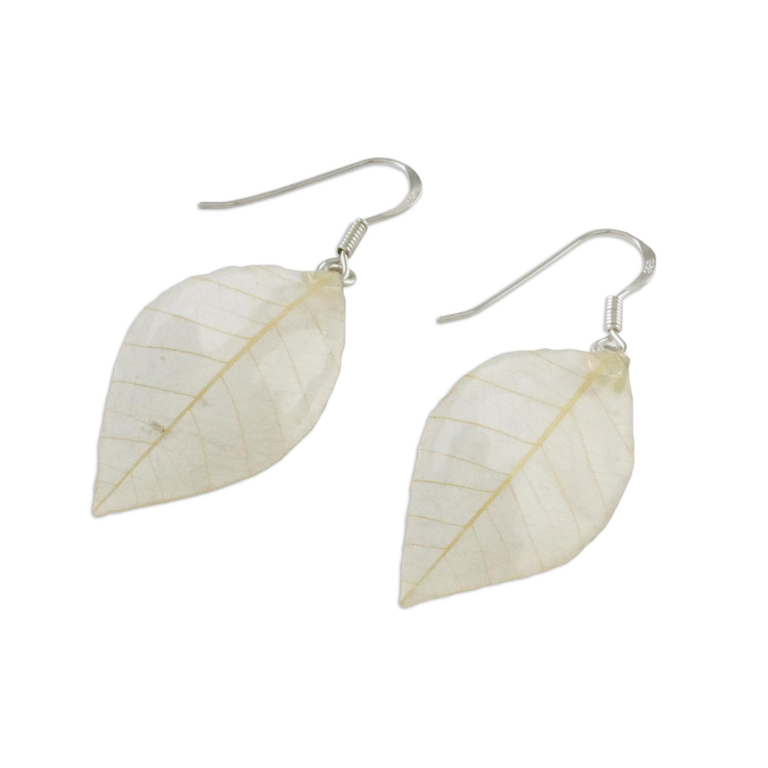 Natural Leaf Dangle Earrings in Straw from Thailand - Stunning Nature in Straw