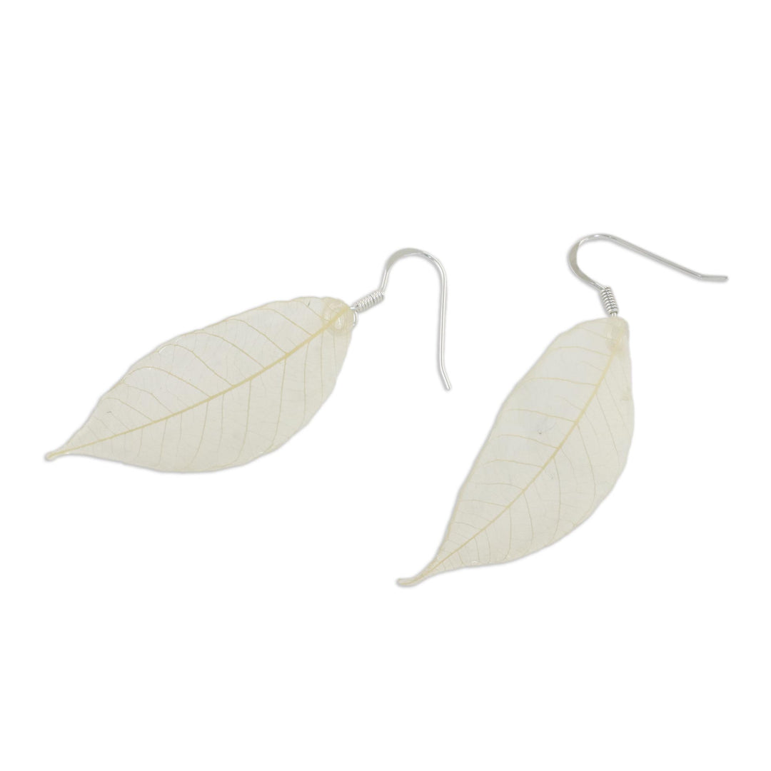 Natural Leaf Dangle Earrings in Straw from Thailand - Stunning Nature in Straw