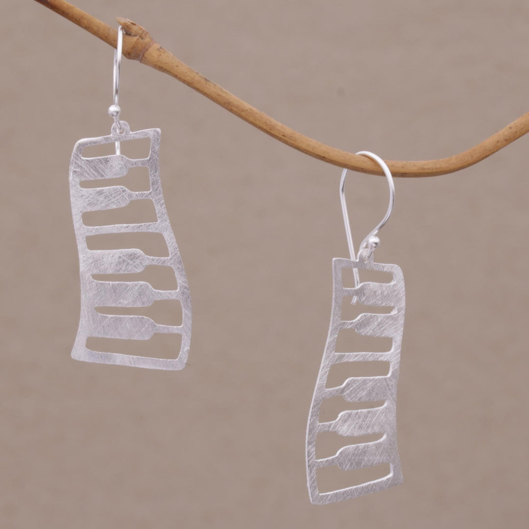 Sterling Silver Piano Shaped Dangle Earrings from Bali - Piano Waves