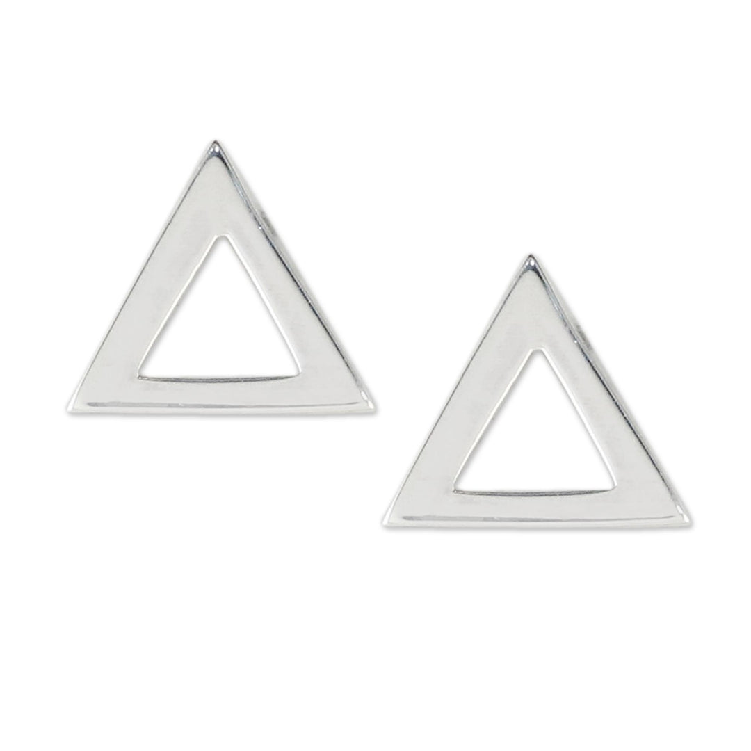 Handcrafted Sterling Silver Triangle Stud Earrings - Silver Triangles