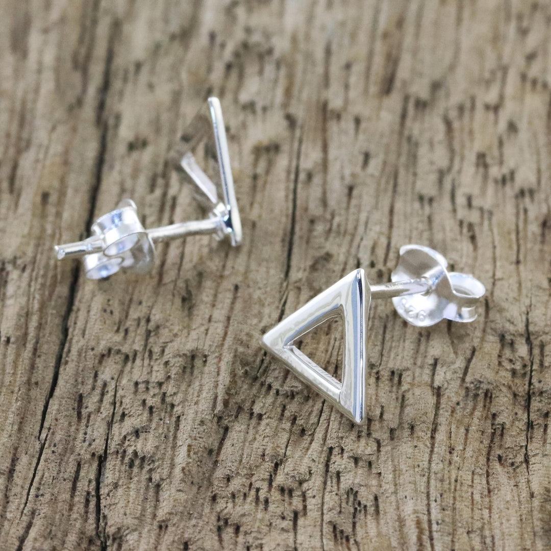 Handcrafted Sterling Silver Triangle Stud Earrings - Silver Triangles