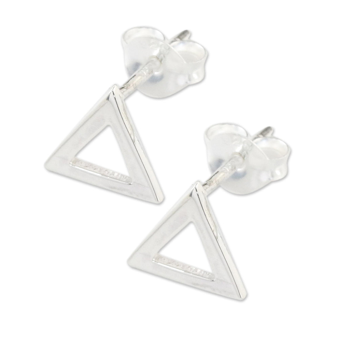Handcrafted Sterling Silver Triangle Stud Earrings - Silver Triangles