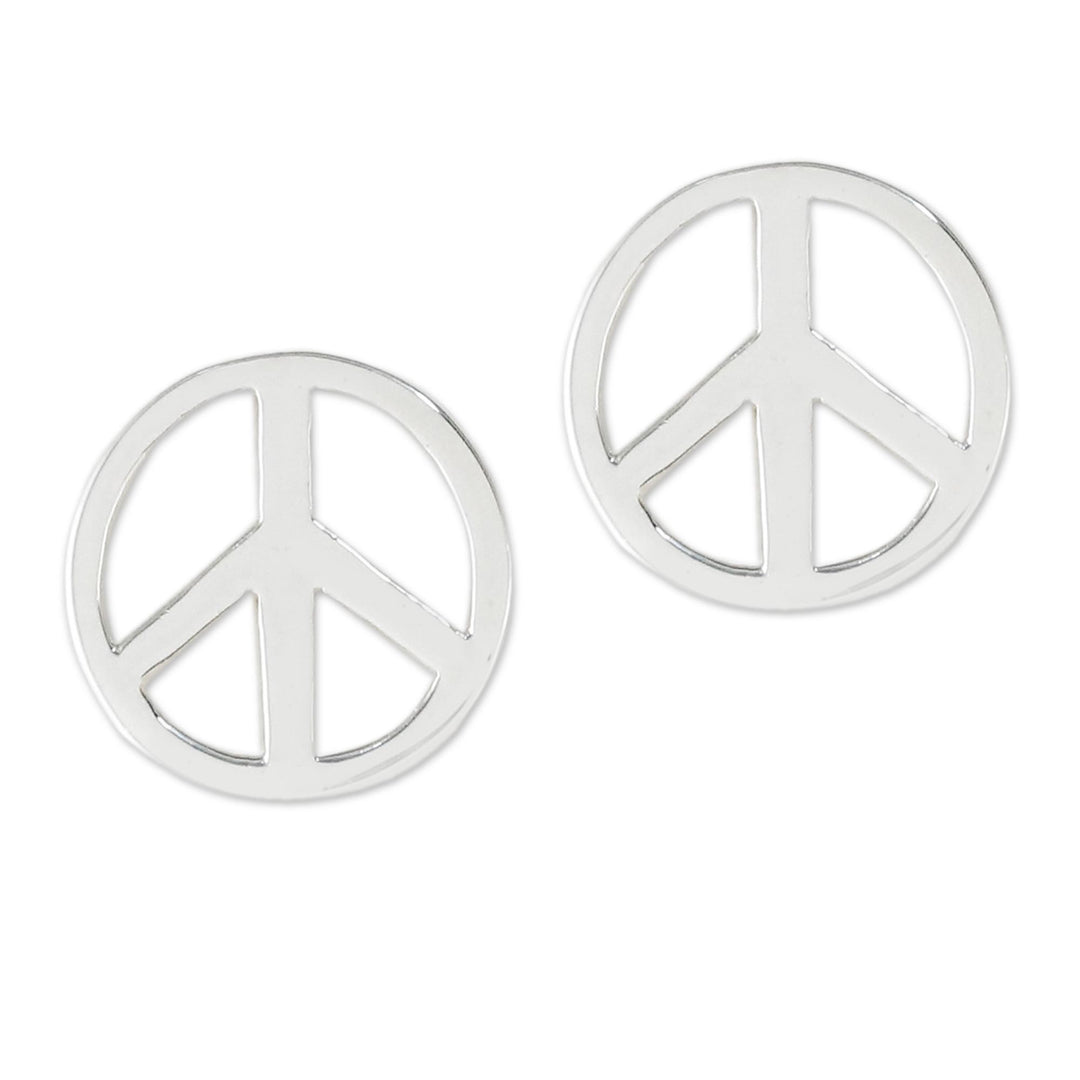 Handcrafted Sterling Silver Stud Earrings with Peace Sign - Sign of Peace