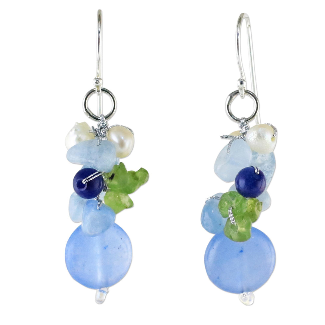 Blue Quartz Multi-Gemstone Dangle Earrings from Thailand - Soda Bubbles