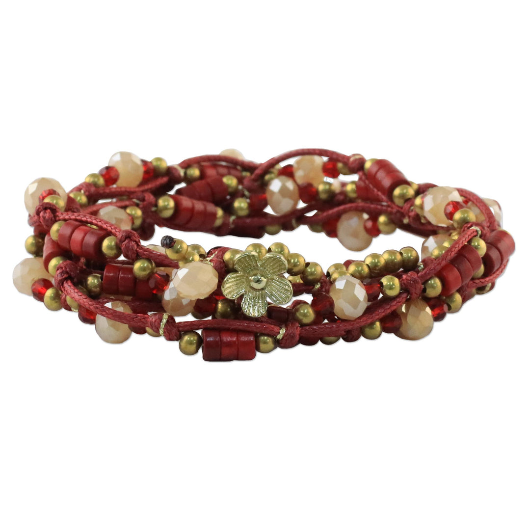Calcite and Glass Beaded Wrap Bracelet in Red from Thailand - Passionate Party