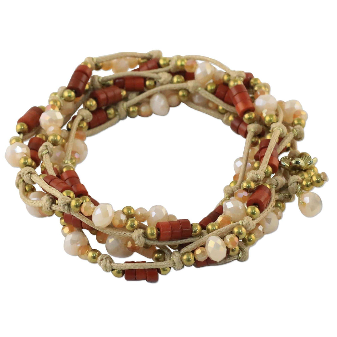 Calcite and Glass Beaded Wrap Bracelet from Thailand - Lively Party