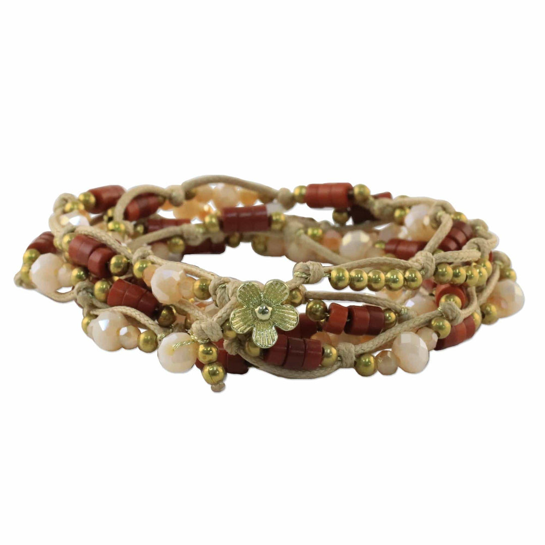 Calcite and Glass Beaded Wrap Bracelet from Thailand - Lively Party