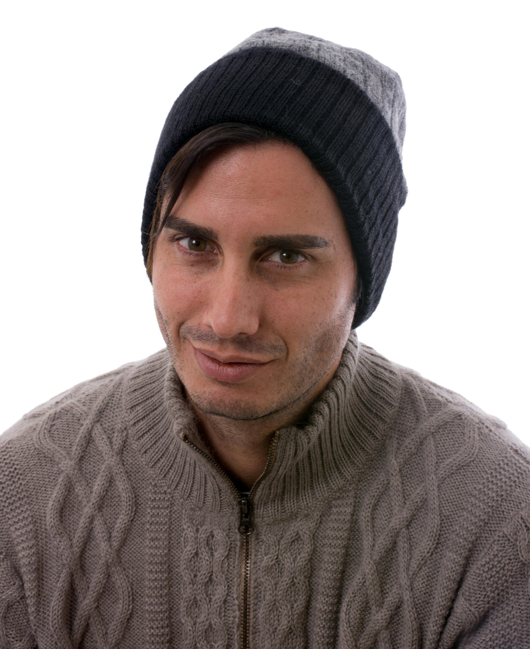 Knit 100% Alpaca Hat in Smoke and Black from Peru - Warm Braids in Smoke