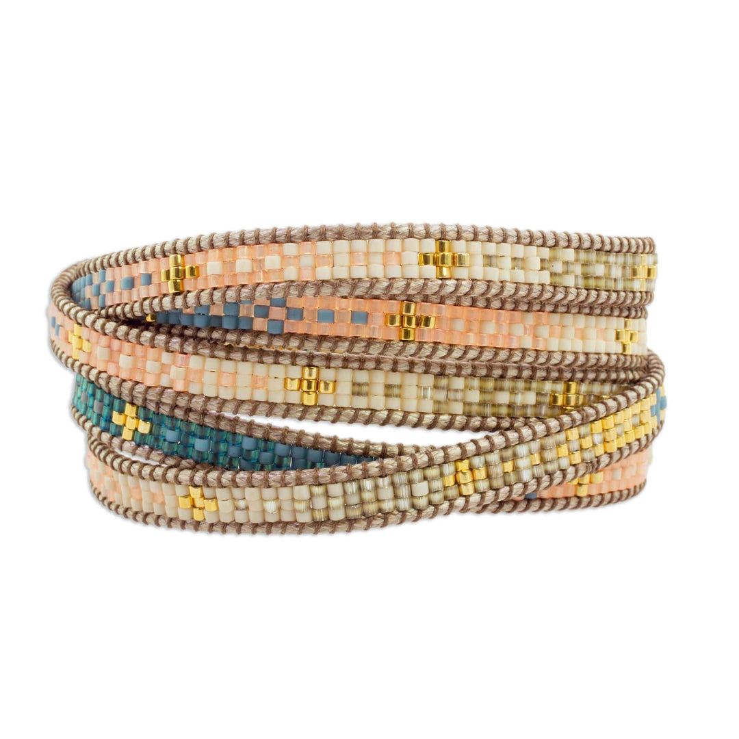 Colorful Glass Beaded Wrap Bracelet from Guatemala - Cerro de la Cruz in Blue