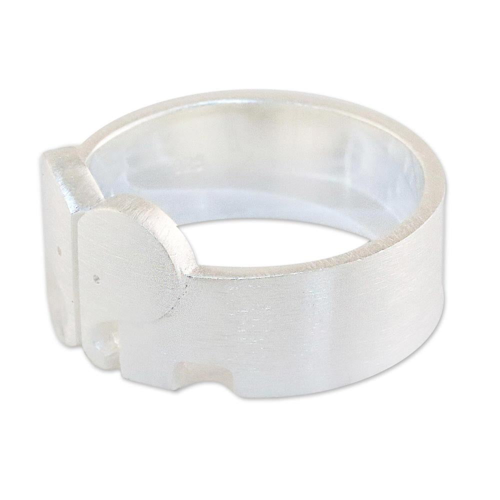 Sterling Silver Elephant Heart Band Ring from Thailand - Elephant Bond