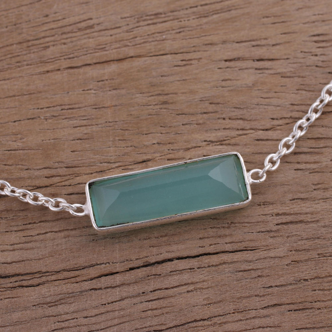 Chalcedony and Sterling Silver Bracelet from India - Elegant Prism