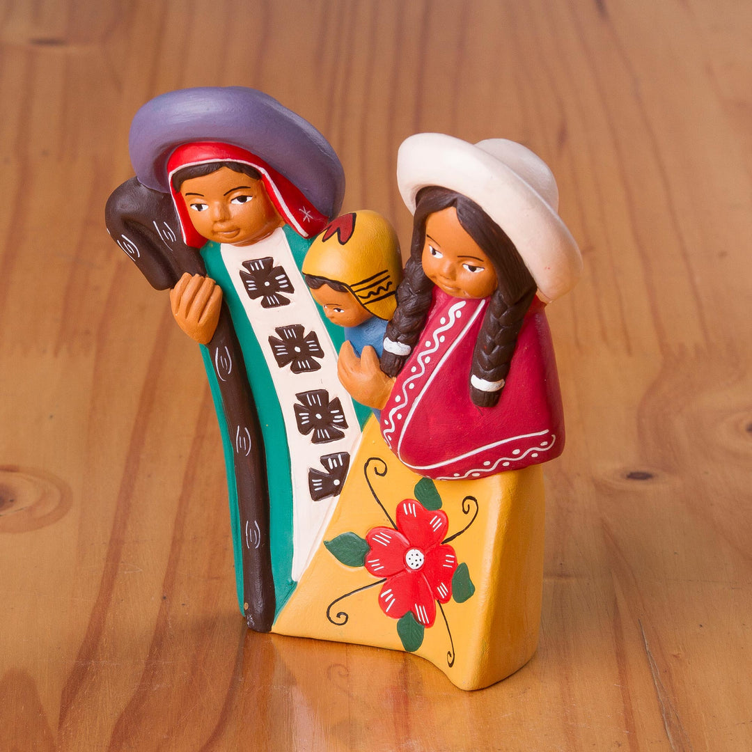 Hand-Painted Ceramic Andean Decorative Accent from Peru - Sweet Family
