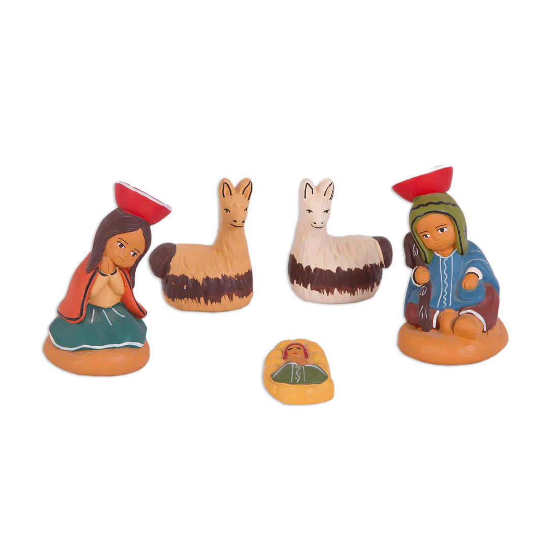 Hand-Painted 5-Piece Ceramic Andean Folk Art Nativity Scene - Cuzco Birth