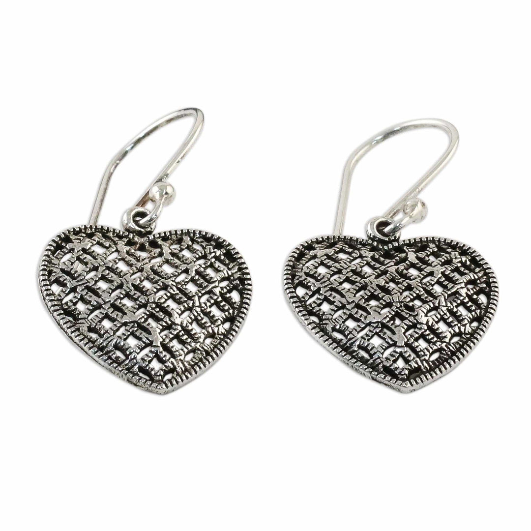 Sterling Silver Heart-Shaped Dangle Earrings from Thailand - Textured Hearts