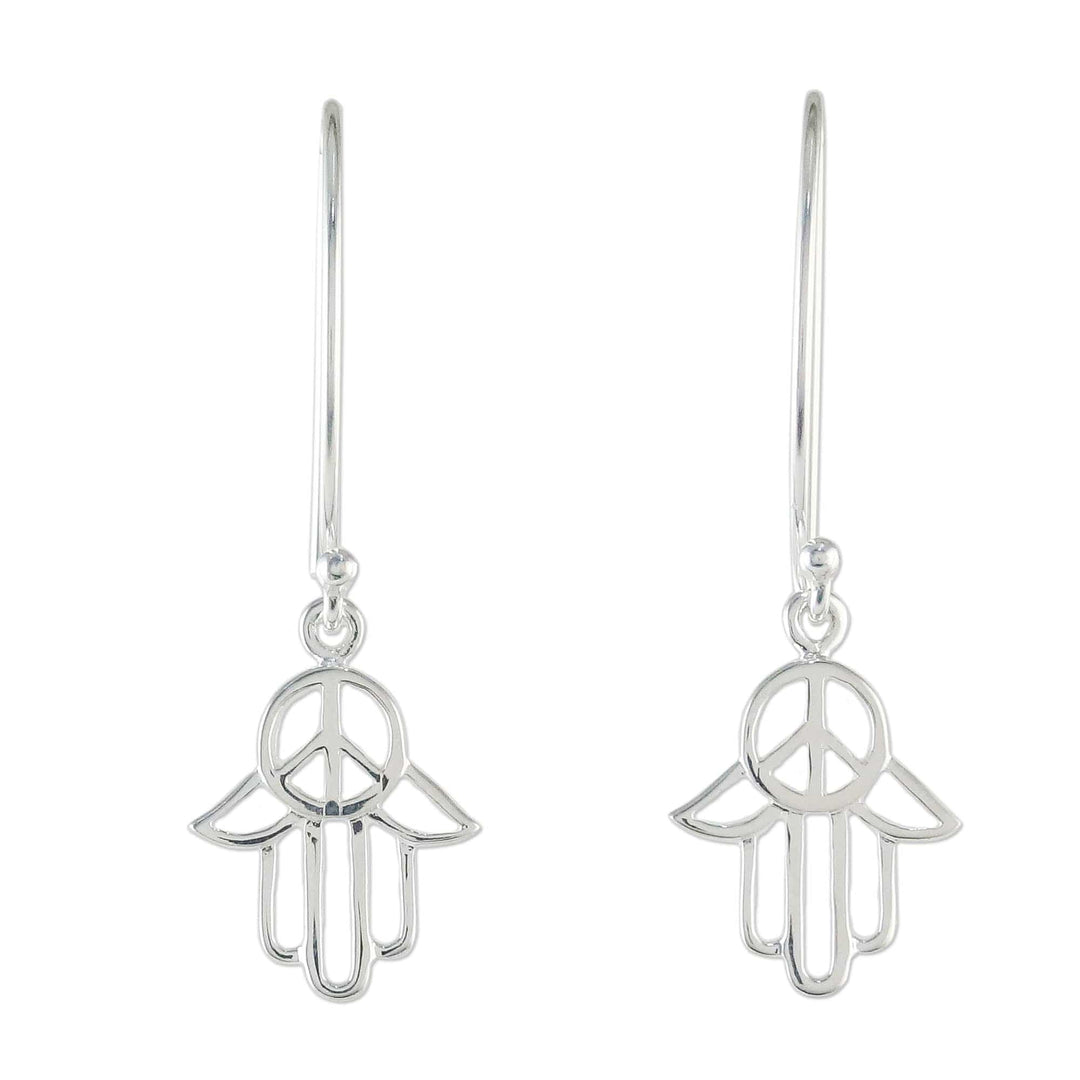 Sterling Silver Hamsa Peace Sign Earrings from Thailand - Peaceful Hamsa