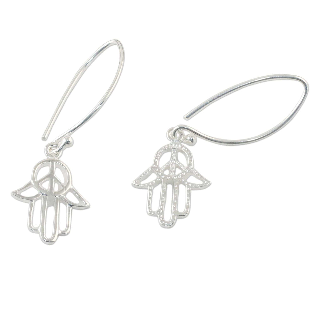 Sterling Silver Hamsa Peace Sign Earrings from Thailand - Peaceful Hamsa