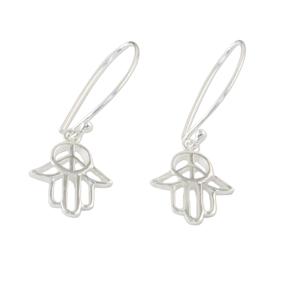 Sterling Silver Hamsa Peace Sign Earrings from Thailand - Peaceful Hamsa