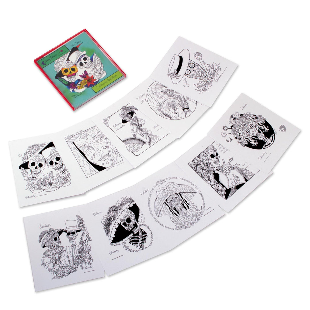Day of the Dead Adult Coloring Cards from Mexico (Set of 10) - Catrinas of Mexico