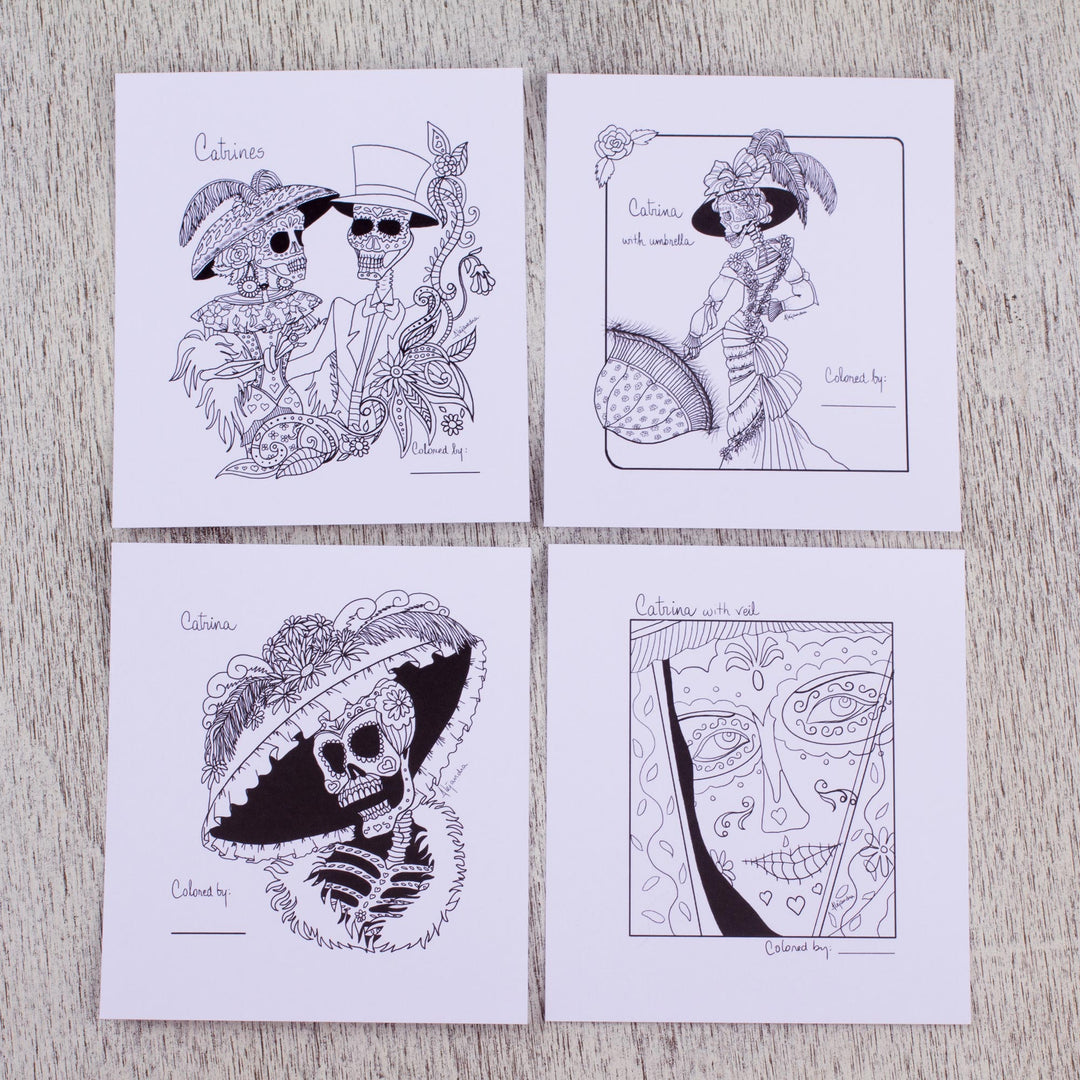 Day of the Dead Adult Coloring Cards from Mexico (Set of 10) - Catrinas of Mexico