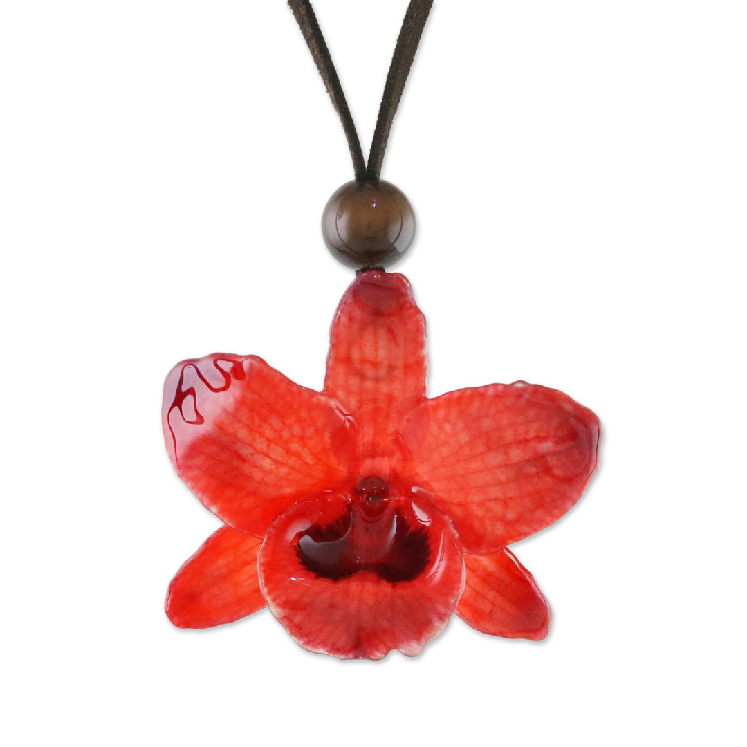 Adjustable Natural Orchid Necklace in Ruby from Thailand - Natural Feeling in Ruby