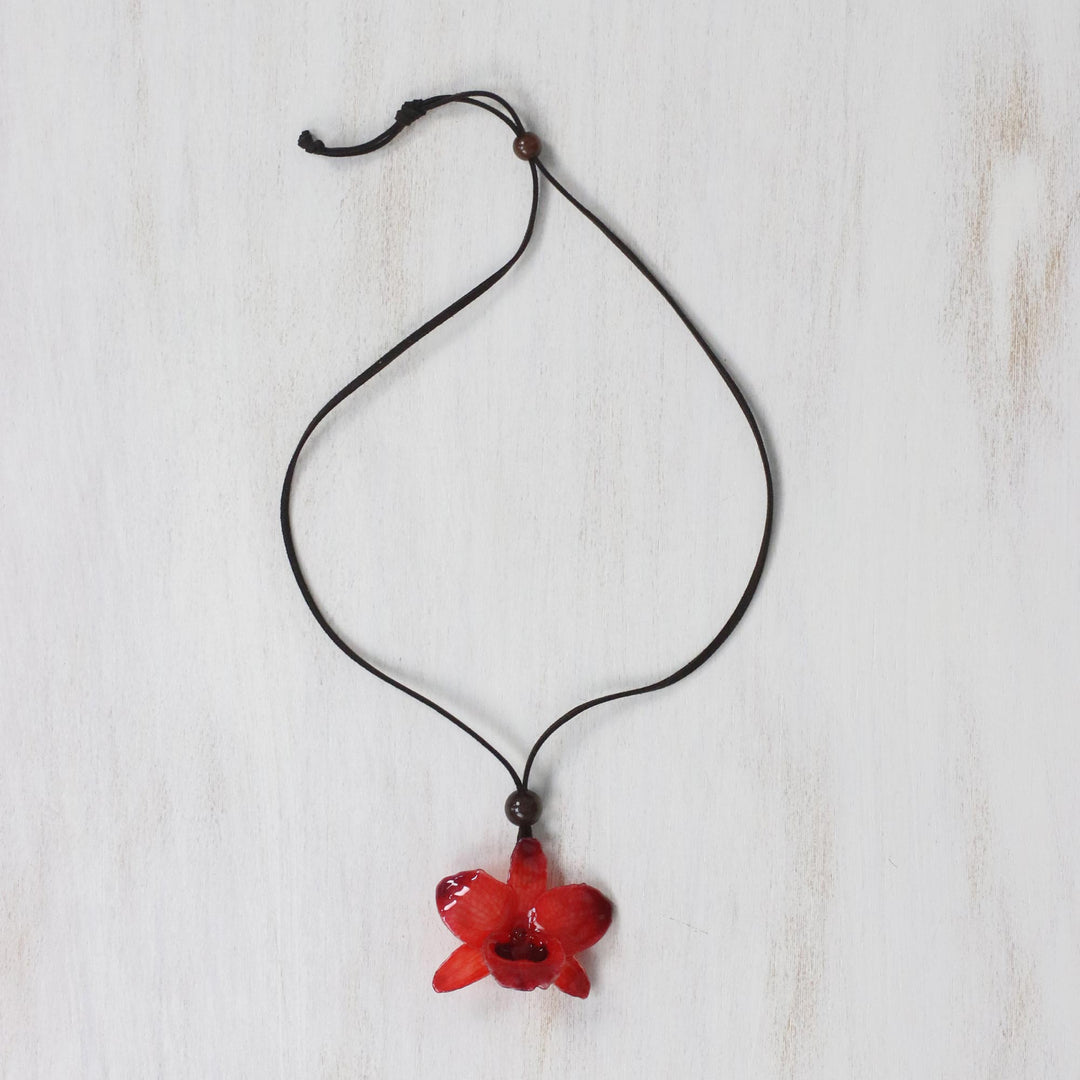 Adjustable Natural Orchid Necklace in Ruby from Thailand - Natural Feeling in Ruby