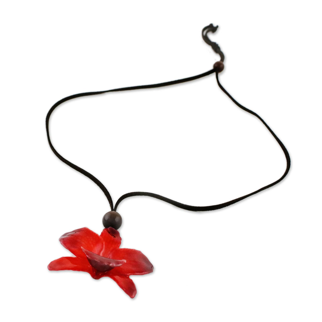 Adjustable Natural Orchid Necklace in Ruby from Thailand - Natural Feeling in Ruby