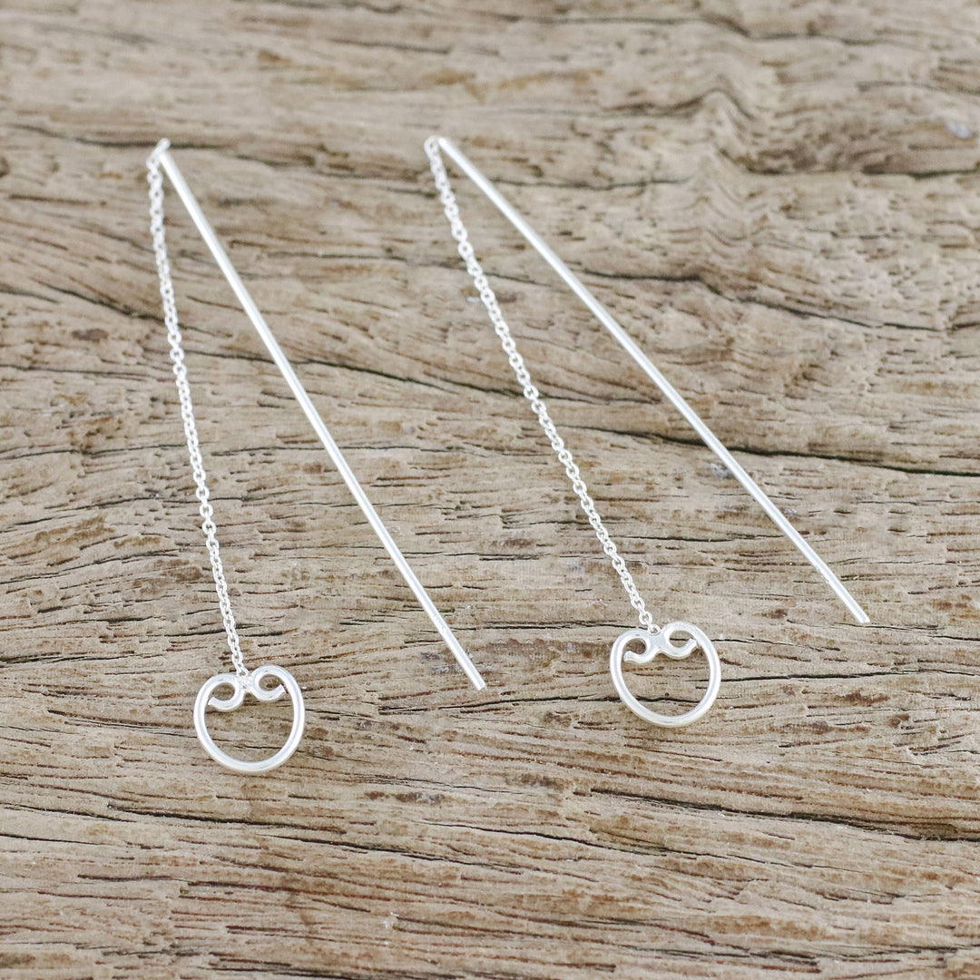 Sterling Silver Hearts Long Threader Earrings from Thailand - Falling Hearts