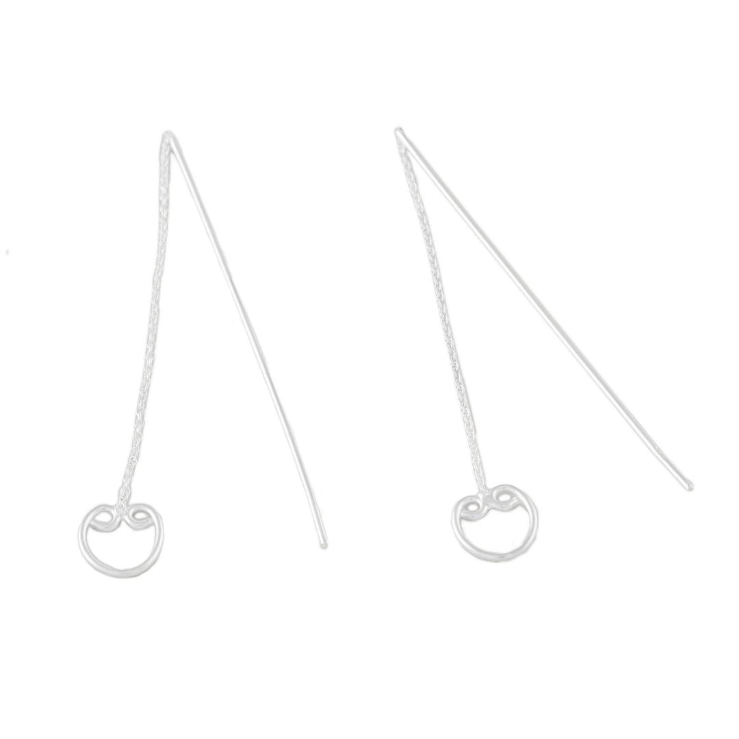 Sterling Silver Hearts Long Threader Earrings from Thailand - Falling Hearts