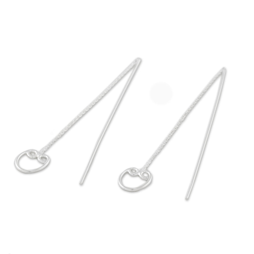 Sterling Silver Hearts Long Threader Earrings from Thailand - Falling Hearts
