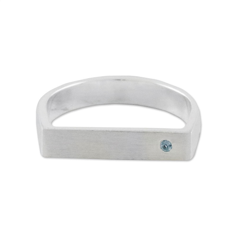 Minimalist Silver Band Ring with Blue Topaz Accent - Discreetly Blue