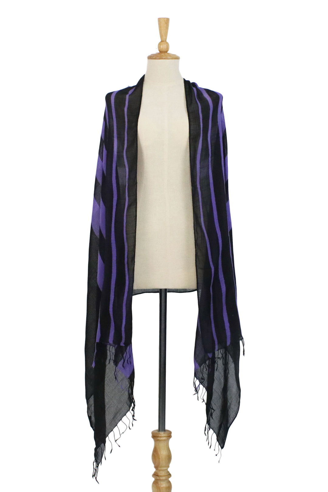 Handwoven Striped Cotton Shawl in Violet from Thailand - Cool Stripes in Violet