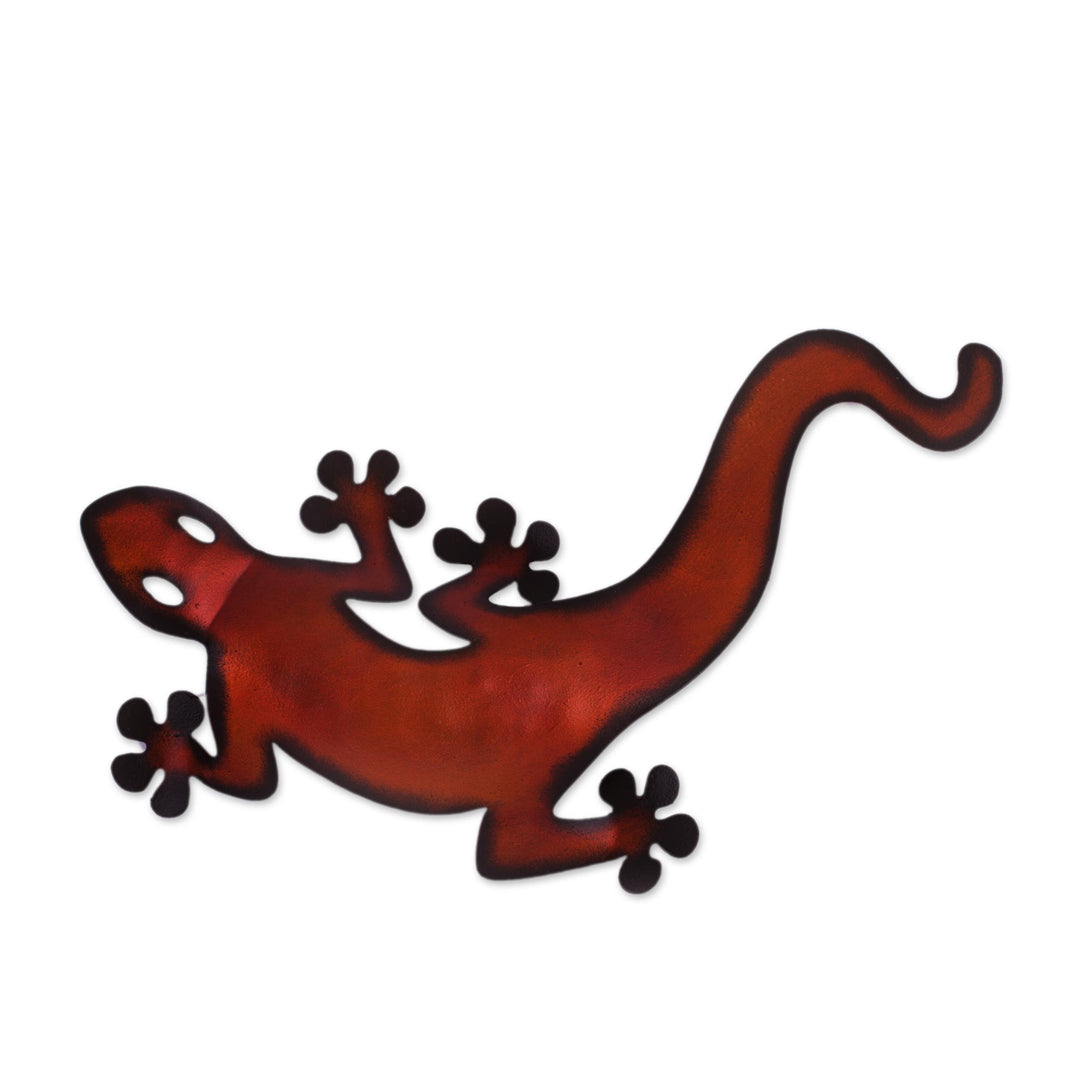 Handcrafted Steel Lizard Wall Sculpture from Mexico - Climbing Lizard