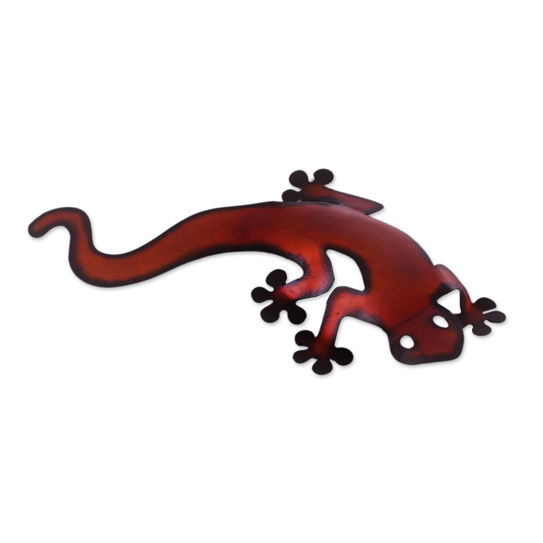 Handcrafted Steel Lizard Wall Sculpture from Mexico - Climbing Lizard