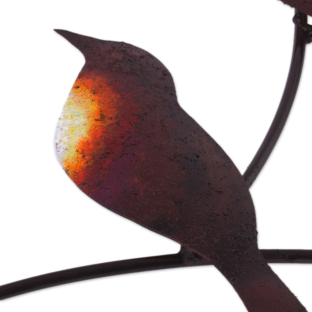 Handmade Metal Wall Art of Birds on Branches - Pair of Sparrows