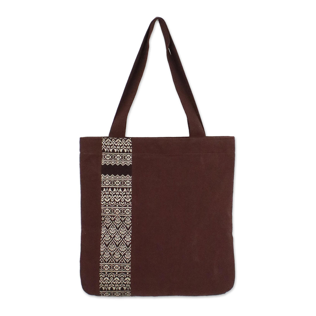 Embroidered Thai Style Brown Cotton Tote Bag - Chiang Mai Lanna