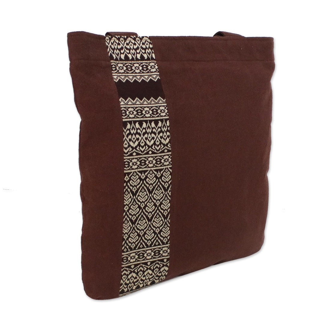 Embroidered Thai Style Brown Cotton Tote Bag - Chiang Mai Lanna