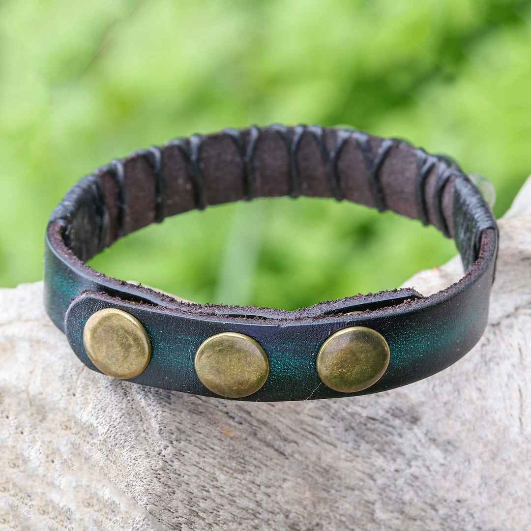 Bohemian Leather and Agate Bead Wristband Bracelet - Rock Walk