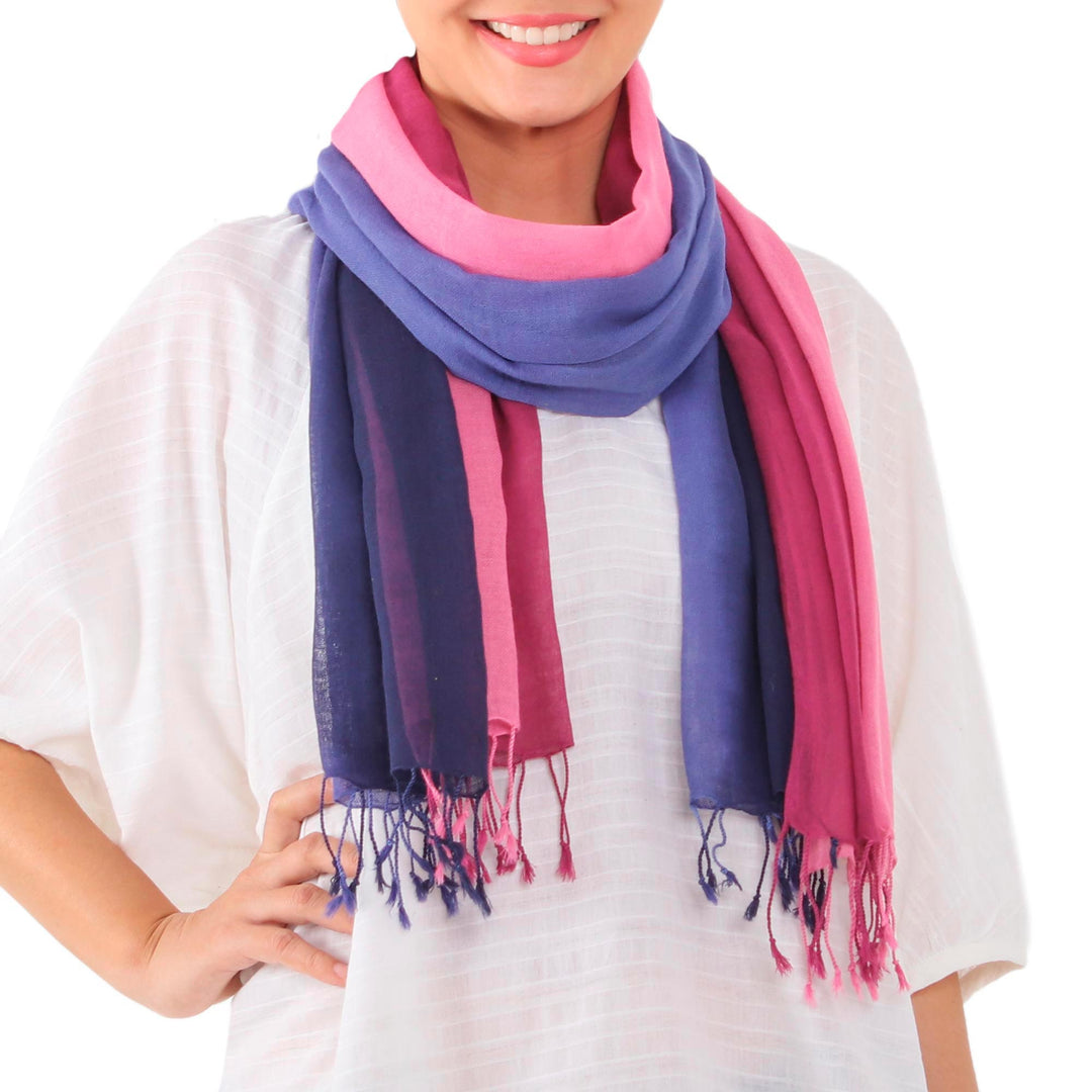 Two Handwoven Cotton Wrap Scarves from Thailand - Colors of Experience